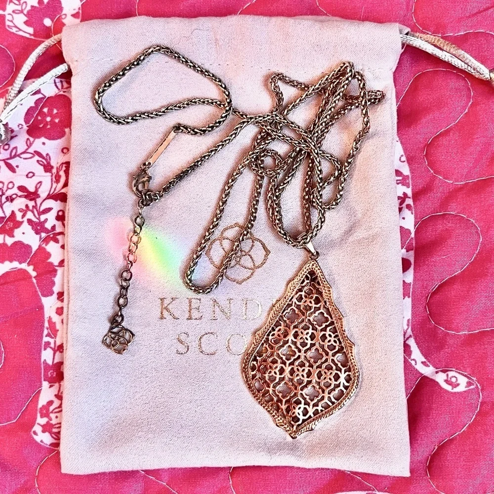 Kendra Scott Aiden Filigree Pendant Long Necklace in Rose & Yellow Gold Tone